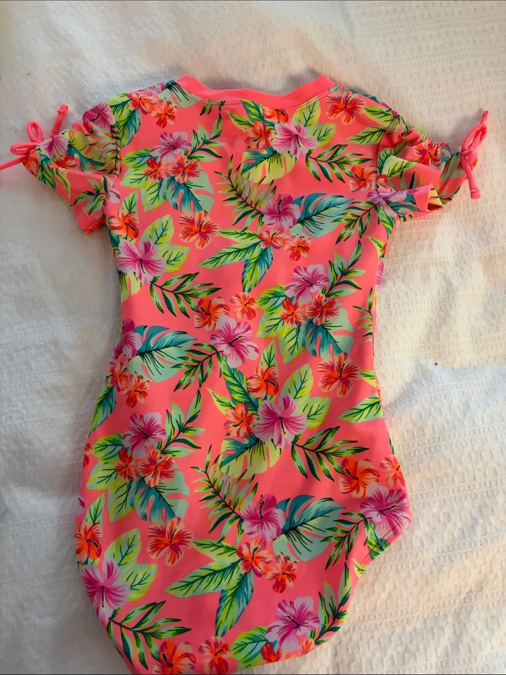 Cat & Jack Neon Pink Tropical Floral Zip One-Piece Swimsuit